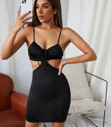 SHEIN Tie Backless Drawstring Ruched Front Bodycon Dress